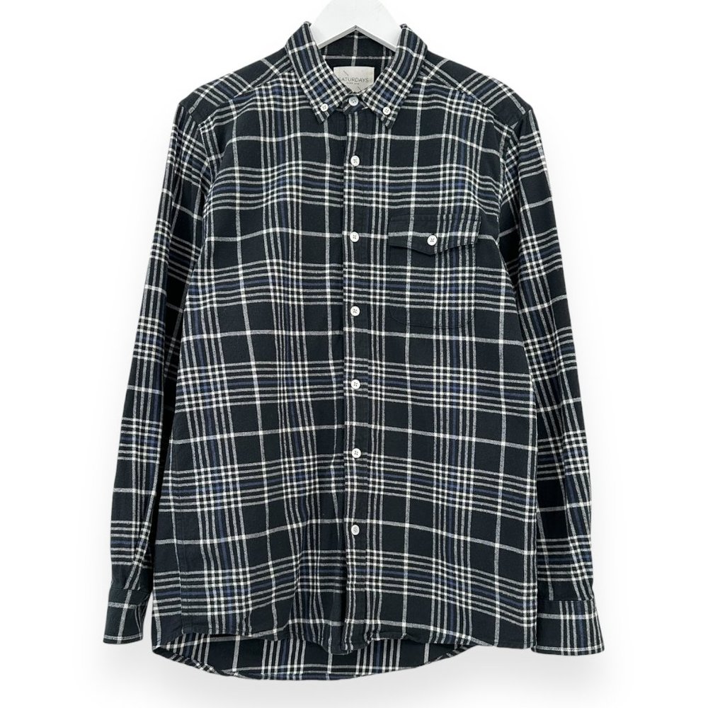 Men's Black and White Plaid Button Down Shirt